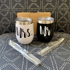 NWT | Mr & Mrs Insulated Wine Tumblers + Straws